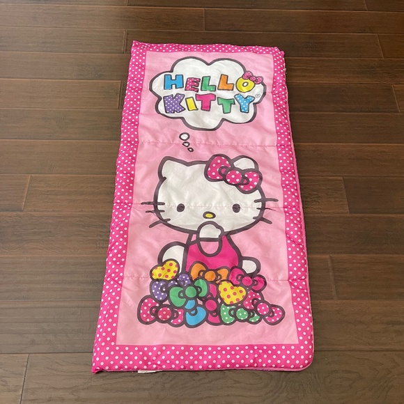Hello Kitty Sleeping Bag Zippered 28”x 56” Sanrio Pink/white Polka Dots - Picture 1 of 8